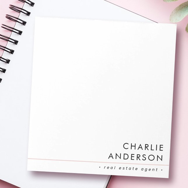 Modern berufliche Rosa-Linie mit minimalem Rosa Notizblock (Modern minimal blush pink line white professional notepad)
