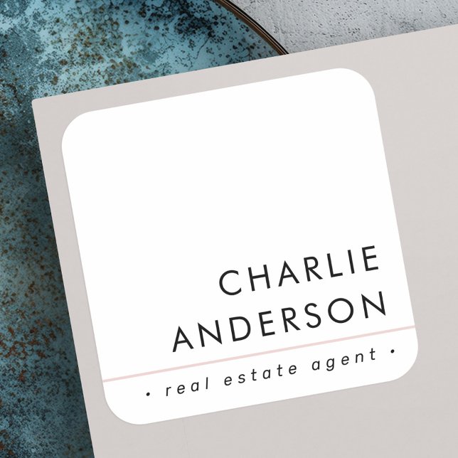 Modern berufliche Rosa-Linie mit minimalem Rosa Quadratischer Aufkleber (Modern minimal blush pink line white professional square sticker)