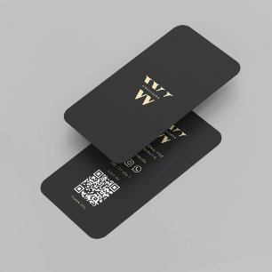 Modern Berufliches Logo W Monogram Black Gold Visitenkarte