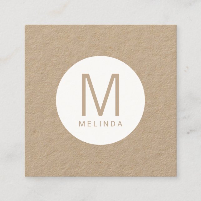 Modern Berufliches Mongram Kraft Paper Quadratische Visitenkarte (Vorderseite)