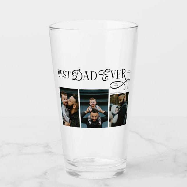 Modern Best Dad Ever Photo Heart Fathers Day Gifts Glas (Vorderseite)