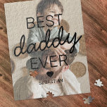 Modern Best Daddy Ever Foto<br><div class="desc">Puzzle für Custom Papa mit einem Foto, das Sie durch Ihr eigenes ersetzen können, dem niedlichen Sprichwort "Bester Papa je", einem Herz und den Kindernamen.</div>