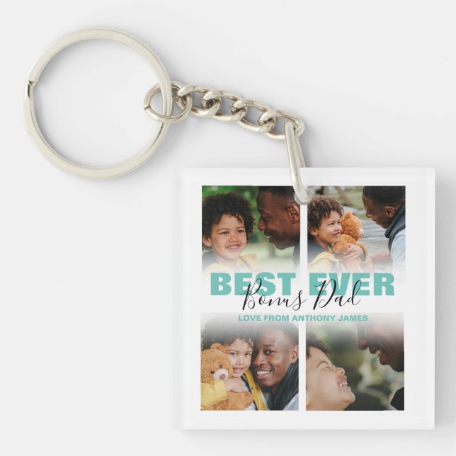 Modern Best Ever Bonus Vater | FotoCollage Schlüsselanhänger (Vorderseite)
