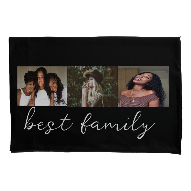 Modern Best Family Foto Collage Black Kissenbezug (Vorderseite)