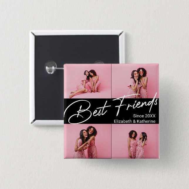 Modern Best Friends 4 Foto Collage Geschenk Button (Vorne & Hinten)