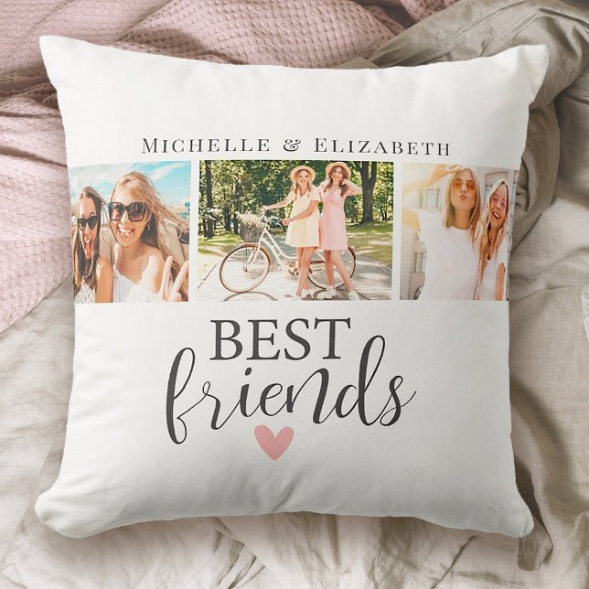 Modern Best Friends Best Friends Foto Collage Kissen (This pillow makes an awesome gift for your bestie! personalize it with fun photos and your names)