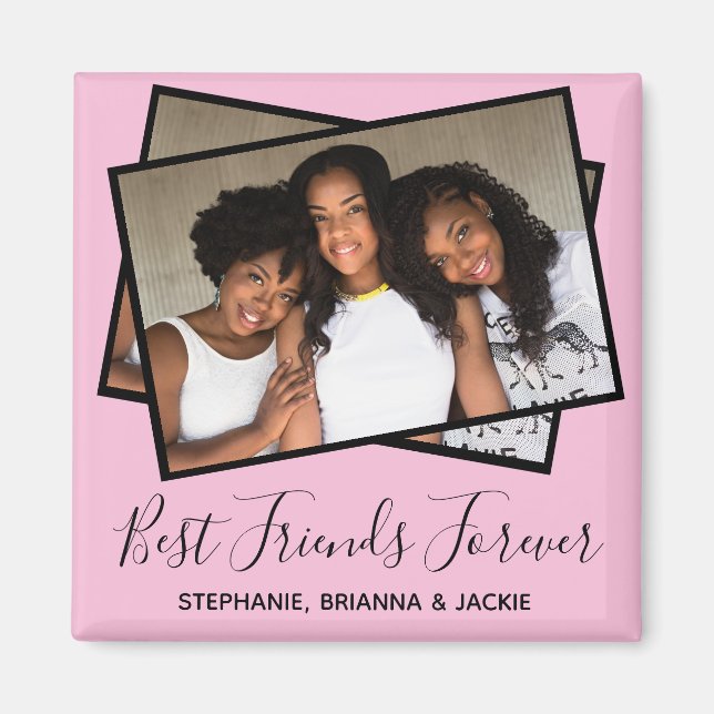 Modern Best Friends Foto Personalisiert Spaß Rosa Magnet (Vorne)