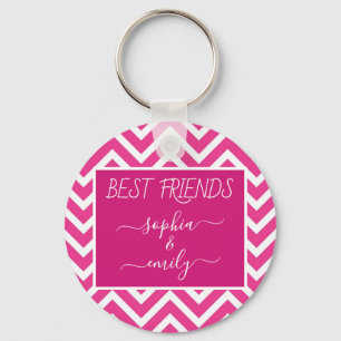 Modern Best Friends Script Name Pink Zickzack Schlüsselanhänger
