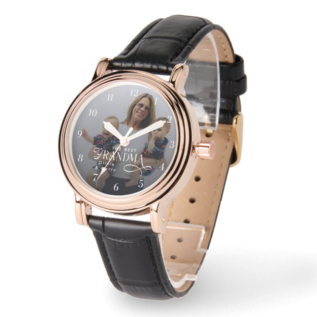Modern Best Grandma Ever Photo Personalized Armbanduhr (Winkel)