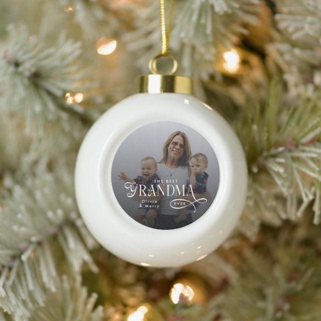 Modern Best Grandma Ever Photo Personalized Keramik Kugel-Ornament (Baum)