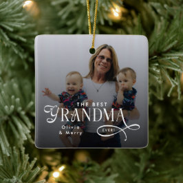 Modern Best Grandma Ever Photo Personalized Keramikornament