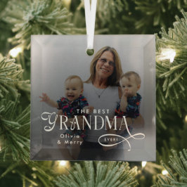 Modern Best Grandma Ever Photo Personalized Ornament Aus Glas