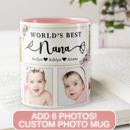 Modern Best Nana Custom Foto Collage Name Herz Zweifarbige Tasse