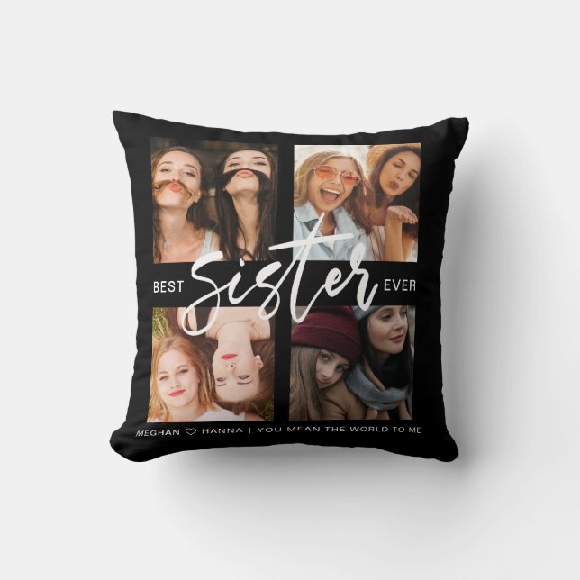 Modern Best Sister Black Foto Collage Pillow Kissen (Vorderseite)