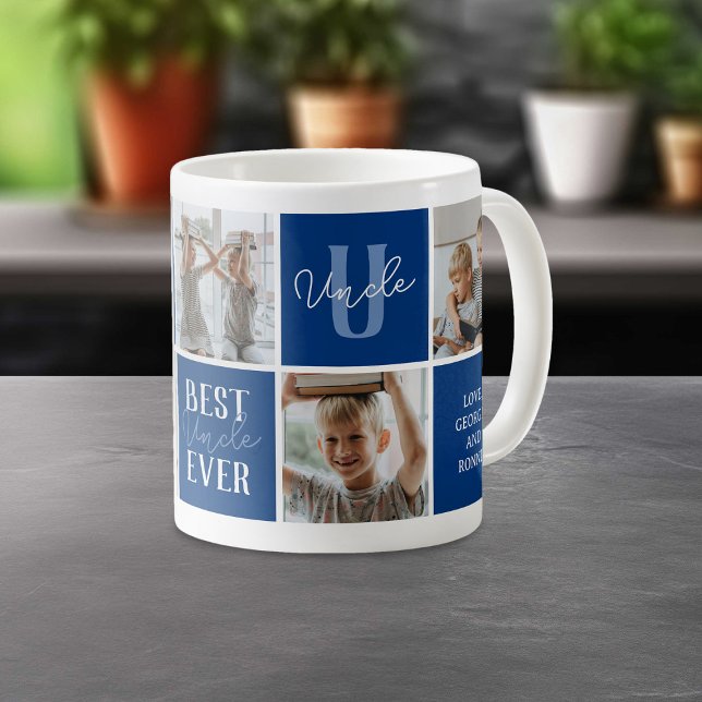 Modern Best Uncle jemals Foto Collage Blue Kaffeetasse (Von Creator hochgeladen)