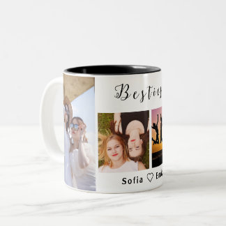 Modern | Besties | 4 Fotos mit Namen Zweifarbige Tasse