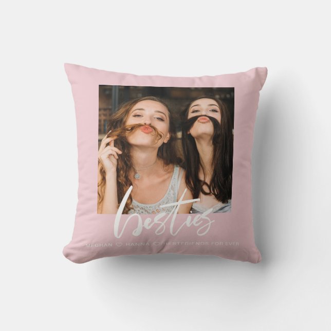 Modern Besties Foto Beste Freunde rosa Kissen (Vorderseite)