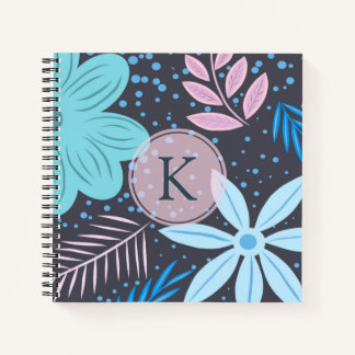 Modern Big Blue Blume Muster Pink Monogram Notizbuch