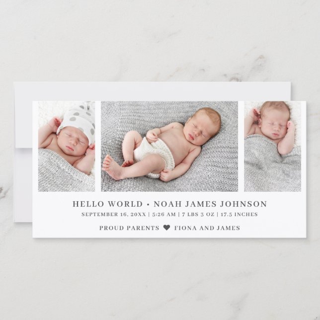 Modern Birth Announcement Foto Collage Card (Vorderseite)