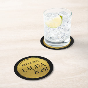 Modern Birthday Black Gold Runder Pappuntersetzer