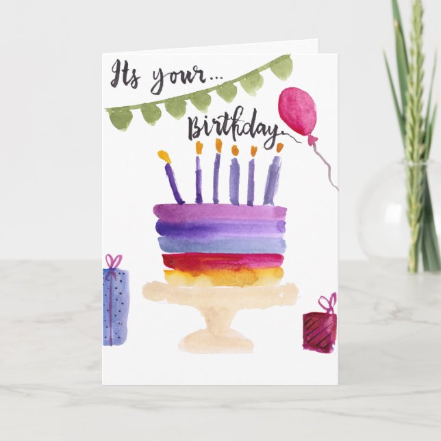 Modern birthday cake watercolor birthday karte (Vorderseite)