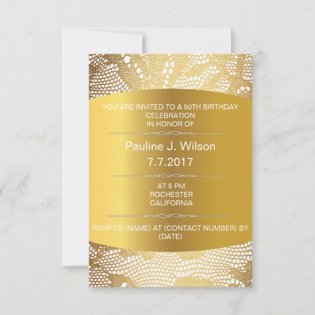 Modern Birthday Einladung Golden Lace Vip (Vorderseite)