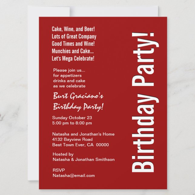 Modern Birthday Party Red and White LARGE Template Einladung (Vorderseite)