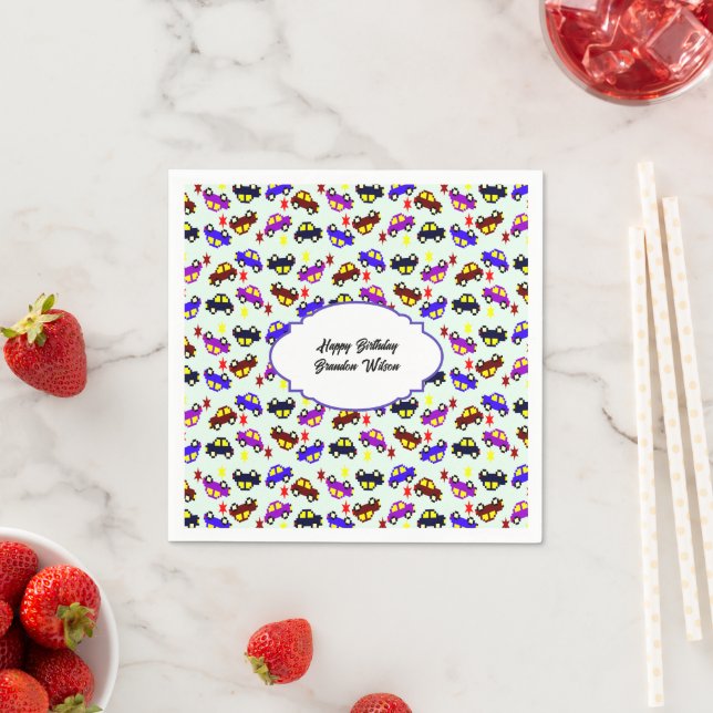 Modern Birthday Pixel Car Seamless Pattern Serviette (Beispiel)