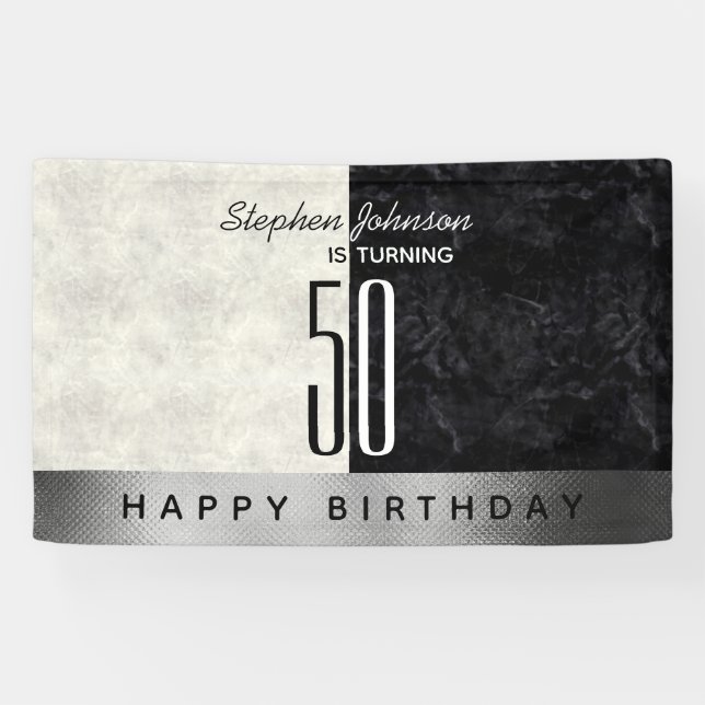 Modern Black 50. Geburtstagsparty Banner (Horizontal)