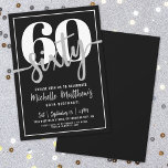 Modern Black 60. Geburtstagsparty Einladung<br><div class="desc">Feiern Sie 60 Jahre stilvoll mit dieser eleganten und modernen 60. Geburtstagsfeier. Das Design zeigt einen fett schwarzen Hintergrund mit einem auffallenden "60" oben, gepaart mit dem Wort "60" in eleganter Schriftzeichen-Kalligraphie für eine ausgeklügelte Touch. Der Mix aus modernen und fließenden Script-Schriftart in Weiß und Grau schafft einen scharfen Kontrast...</div>