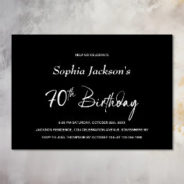 Modern Black 70. Geburtstagsparty Einladung