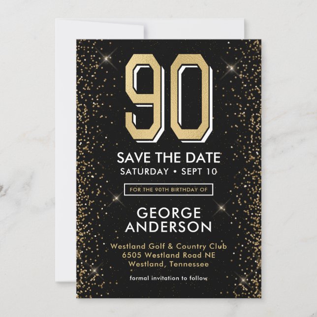 Modern Black 90. Geburtstag Save The Date (Vorderseite)