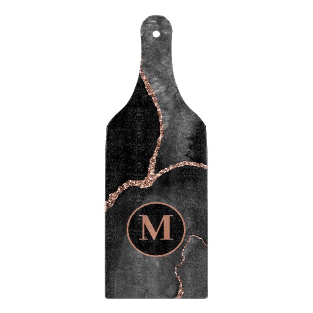Modern Black Agathe Marmormonogramm Schneidebrett (Vorderseite)