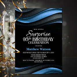Modern Black and Blue Surprise 95th Birthday Party Einladung
