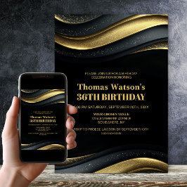 Modern Black and Gold Any Age Birthday Party Einladung