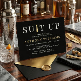 Modern Black and Gold Suit Up Bachelor Party Real Folieneinladung