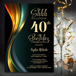 Modern Black and Gold Surprise 40th Birthday Party Einladung