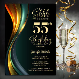 Modern Black and Gold Surprise 55th Birthday Party Einladung