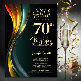 Modern Black and Gold Surprise 70th Birthday Party Einladung
