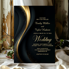Modern Black and Gold Wedding Einladung