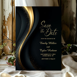 Modern Black and Gold Wedding Save the Date Einladung