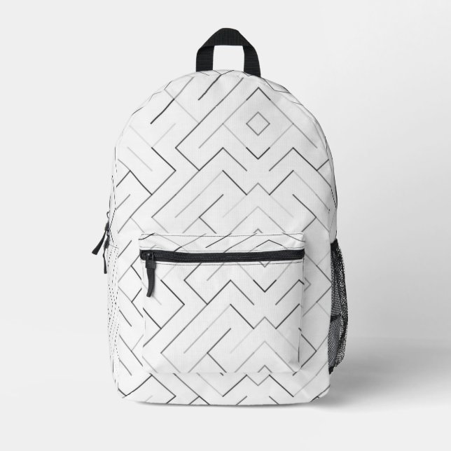 Modern Black and Grey Geometric Line Backpack  Bedruckter Rucksack (Vorderseite)