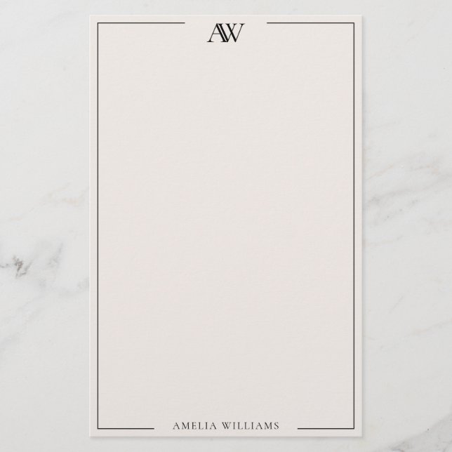 Modern Black and Ivory Minimalist Elegant Monogram Briefpapier (Vorderseite)