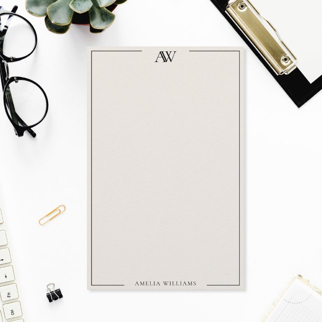 Modern Black and Ivory Minimalist Elegant Monogram Briefpapier (Von Creator hochgeladen)