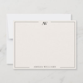 Modern Black and Ivory Minimalist Elegant Monogram Mitteilungskarte