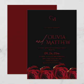 Modern Black and Red Roses Wedding Einladung