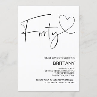 Modern Black and White 40. Geburtstag Party Einladung