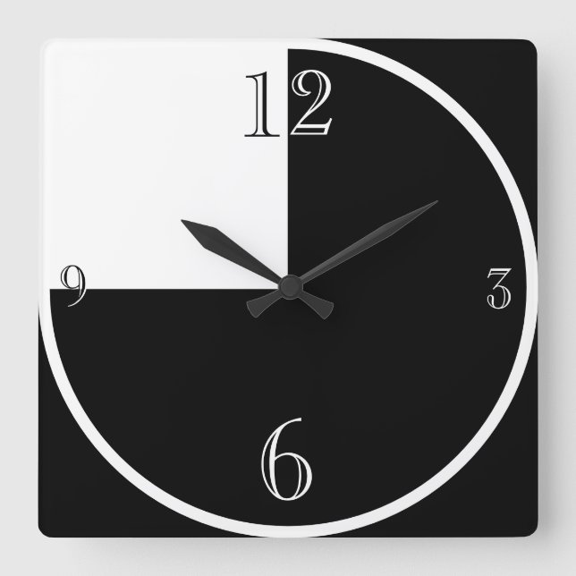 Modern Black and White Abstract Large Clock Quadratische Wanduhr (Vorderseite)