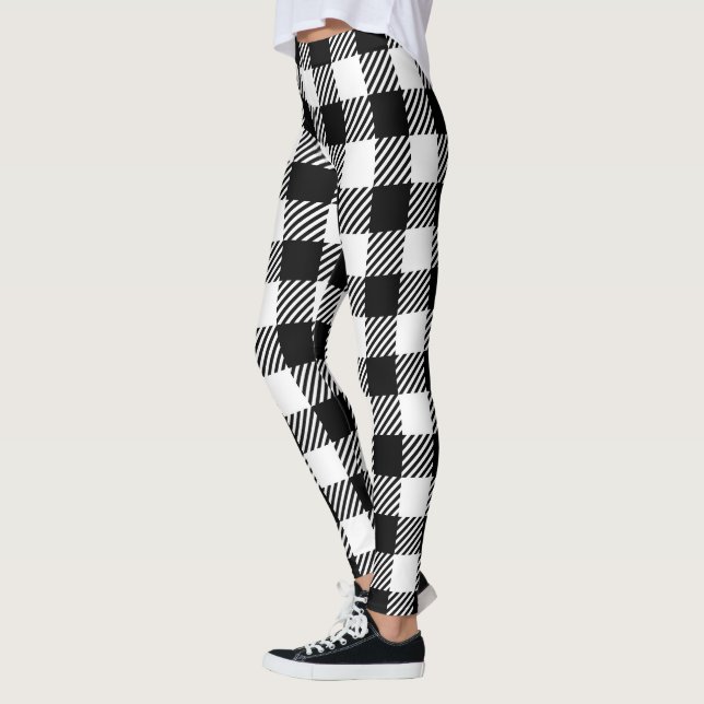 Modern Black and White Buffalo Check Gingham Leggings (Links)