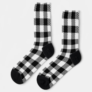 Modern Black and White Buffalo Check Gingham Socken